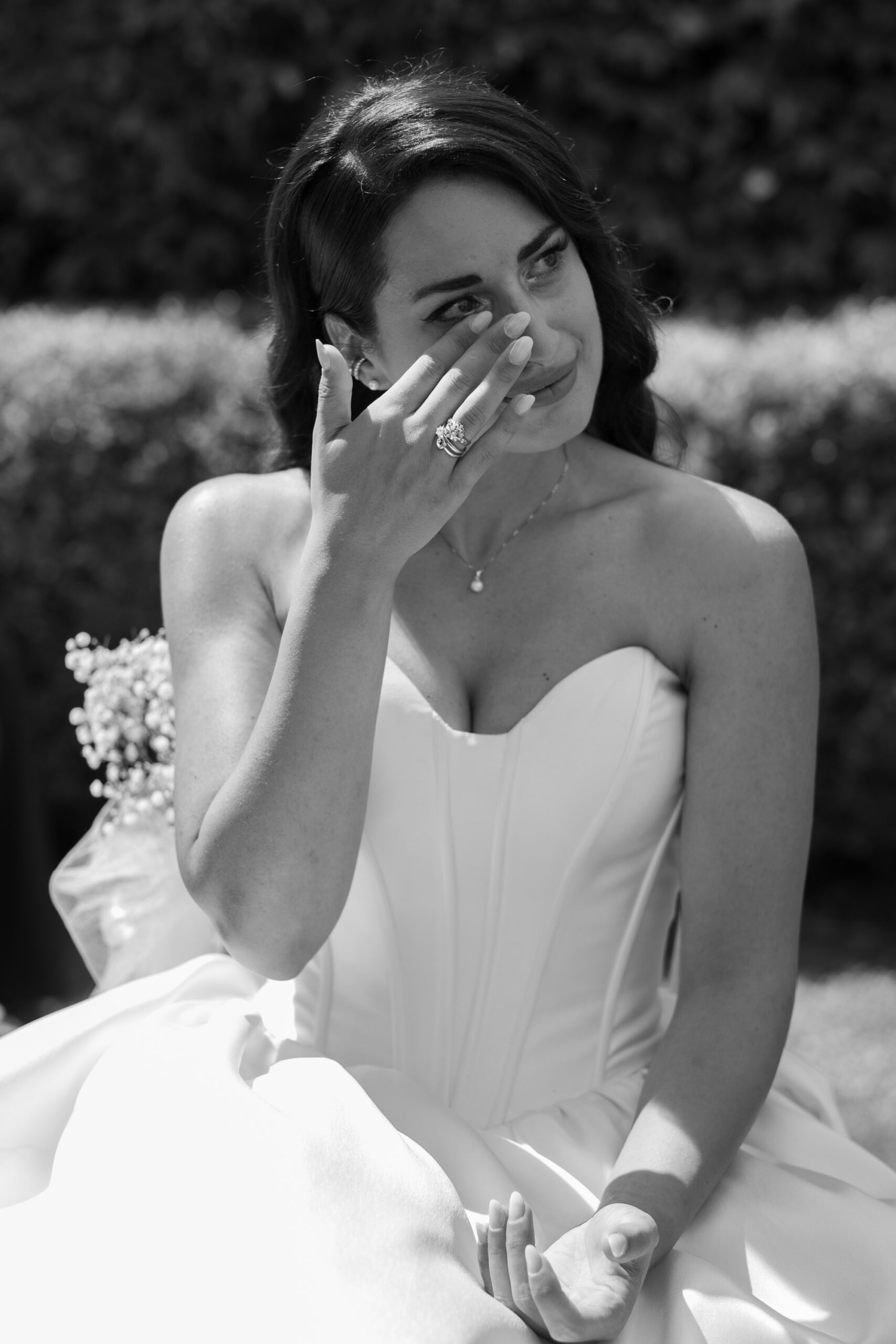 woman crying in wedding dress